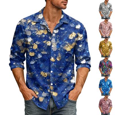 Men's 70s Disco Sequin Outfit Sequin Shirt Fit Festive New Year's Eve Hawaiian Shirt With Buttons Shirt Men's Shirt Non-Iron Vintage Glitter Shirt