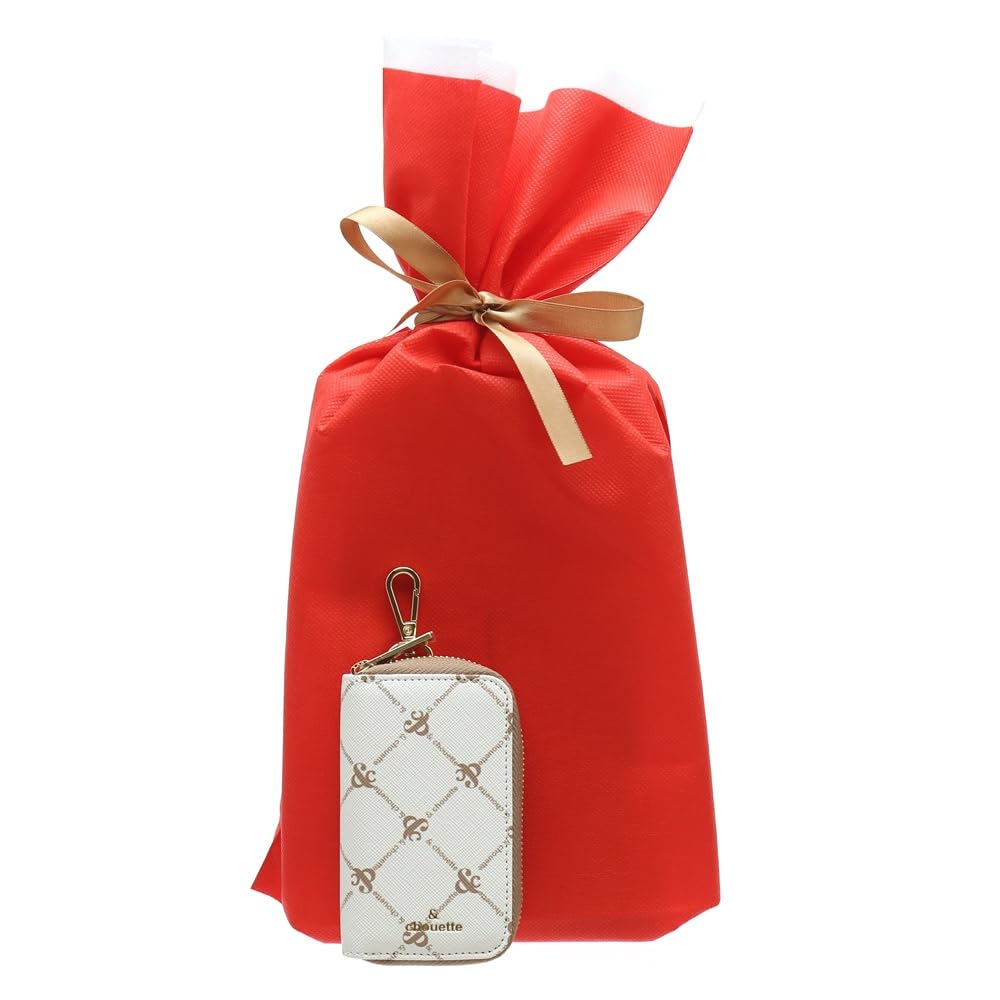 Samantha Thavasa Monogram Logo Key Case with Key Key and Carabiner for Women &chouette Zipper, Wallet, Ring, (Off-White)