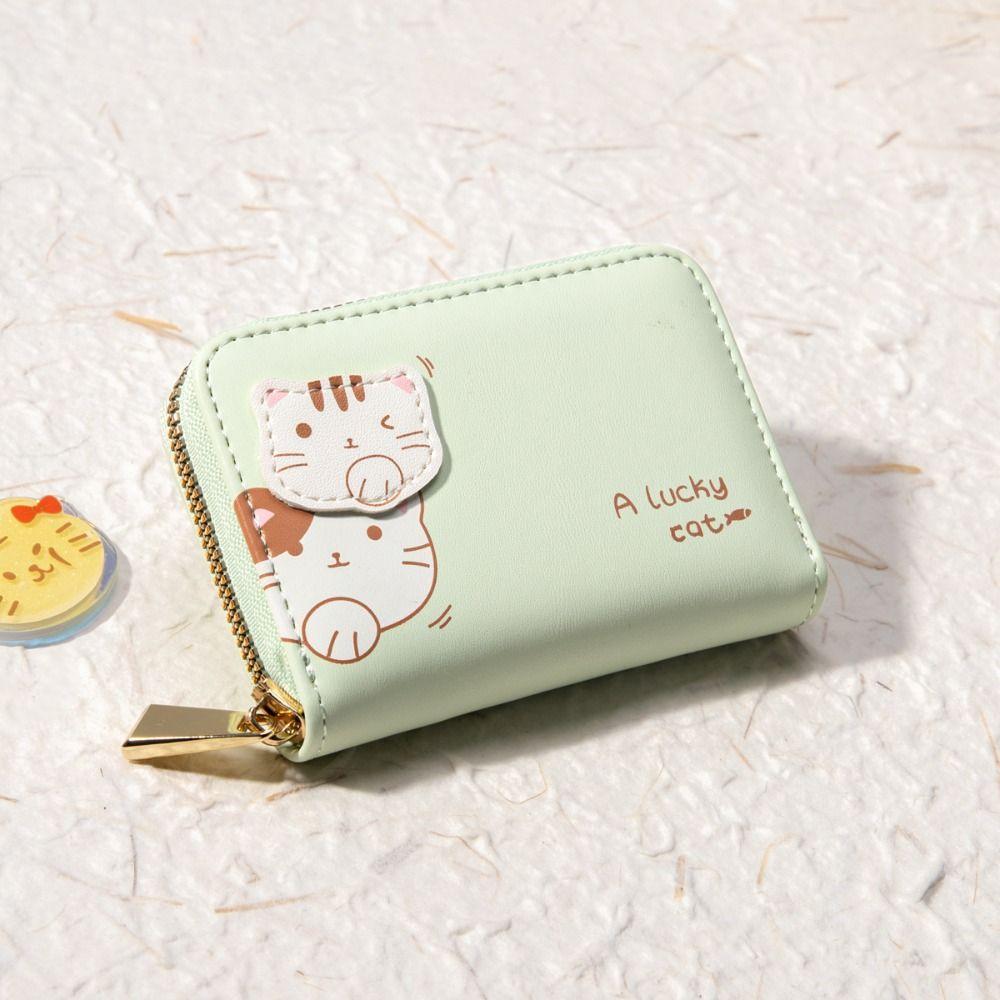Korean Style Cat Short Wallet Solid Color Women Card Holder Elegant Coin Purse Female