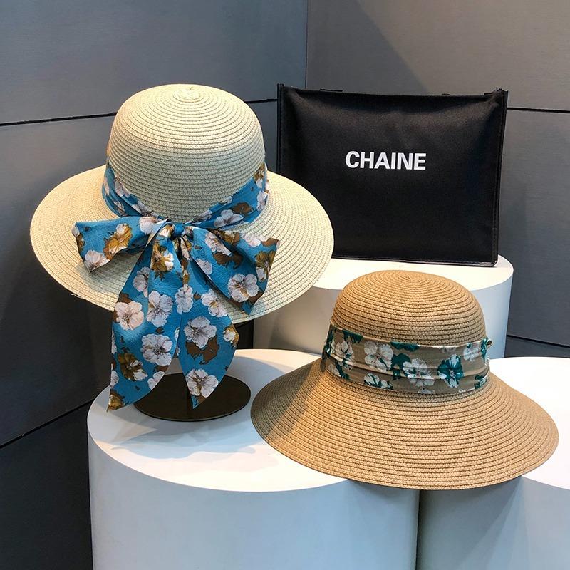 Straw hat children 2025 new summer outing seaside big brim beach hat Hepburn wind shading sun protection straw hat