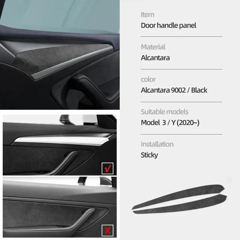 

For Tesla Model Y Model 3 2019-2022 Made of Alcantara Dashboard Door Panel Trim Strips Instrument Stickers Car Inteior Accessory 9002 black door