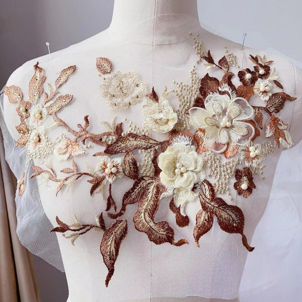 Colorful Sequined Sewing On Patches 3D Flowers Beaded Lace Applique  Collar Patch