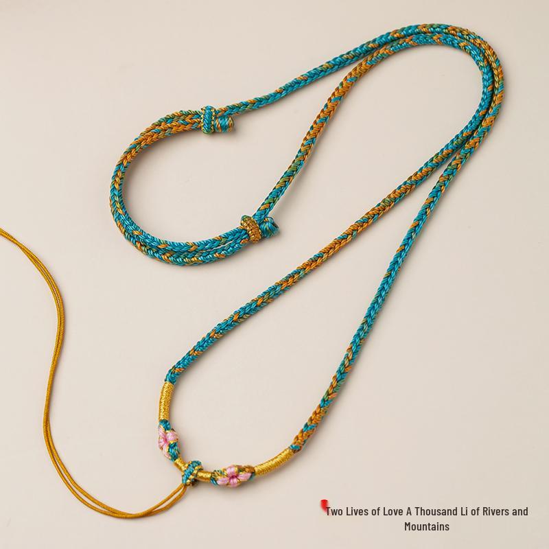 Premium Handmade Peach Blossom Knot Necklace Rope with Jade Accent