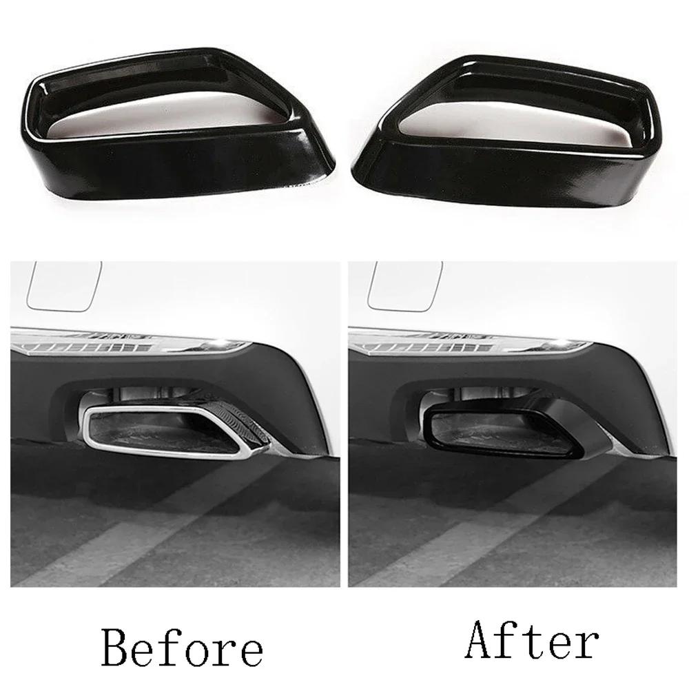 For BMW 5 Series G30 G38 2018-2021 Stainless Steel Car Rear Exhaust Muffler Pipe Cover Trim Tail Throat Frame Black