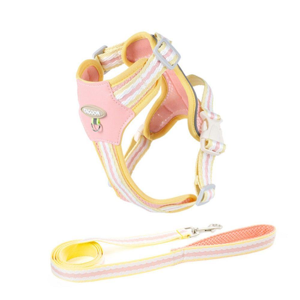 

Quicklace Dog Harness Leash Set Adjustable Pet Chest Strap Vest Lightweight Cat Lead Leash Puppy M розовый