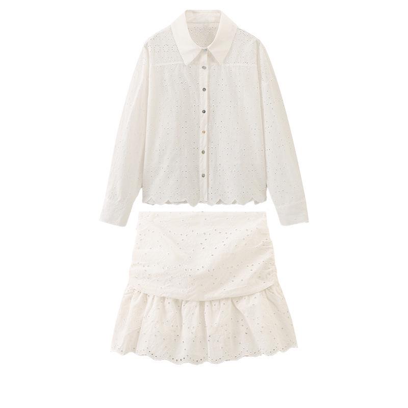 

Summer European-American Hot Girl Vacation Embroidered Shirt and Skirt Set Extra Small