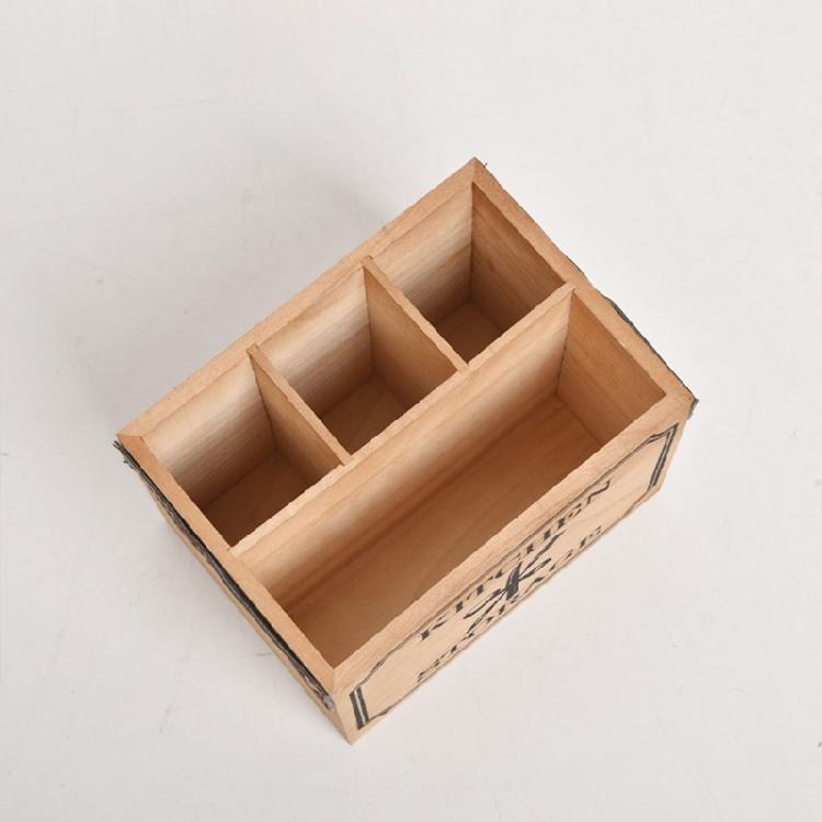 Rectangle Wood Napkin Holder Functional Wood Utensils Holder for Home Office Supplies and Kitchen Accessories Storage