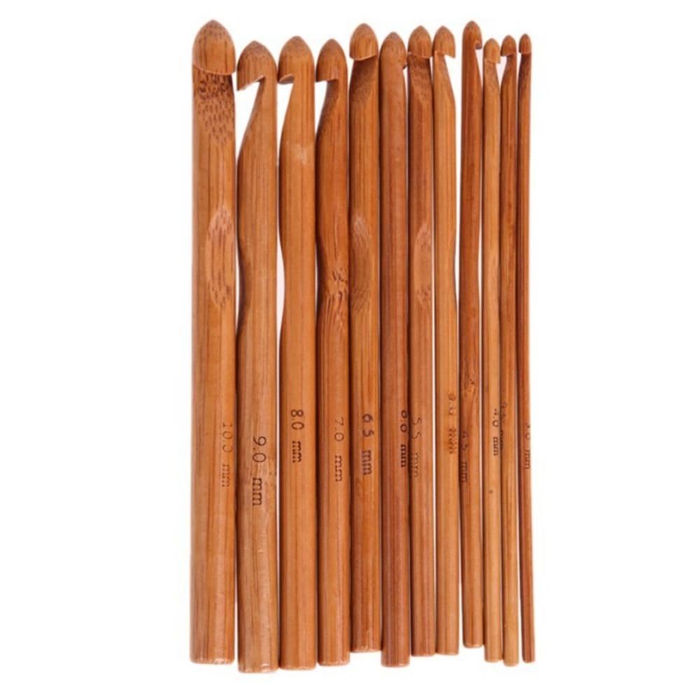 12 Pcs Ergonomic Handle Crochet Hooks Carbonized Bamboo Knitting Needles Set For Handmade DIY
