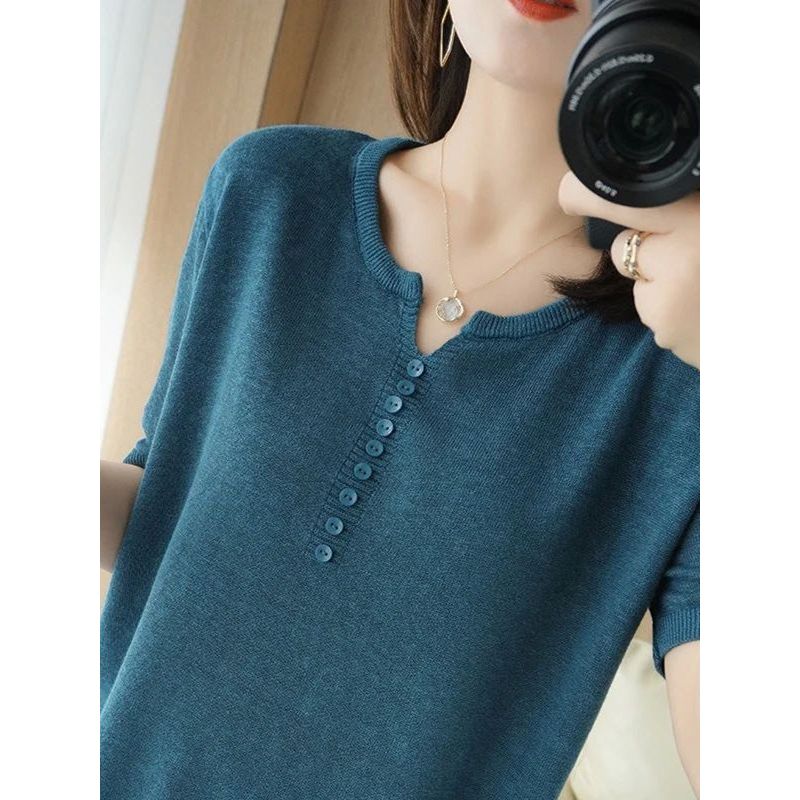 T-shirt V-neck Pullover Loose Half Sleeve Pullover Loose Half Sleeve V Neck T-shirt