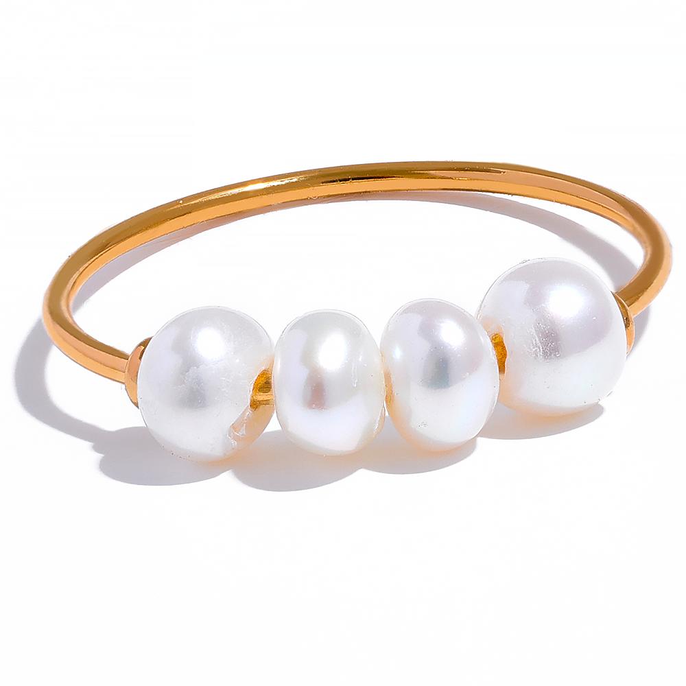 

Yhpup Natural Freshwater Pearls Gold Color Stainless Steel Waterproof Thin Index Finger Ring for Women PVD Plated Charm Jewelry 6
