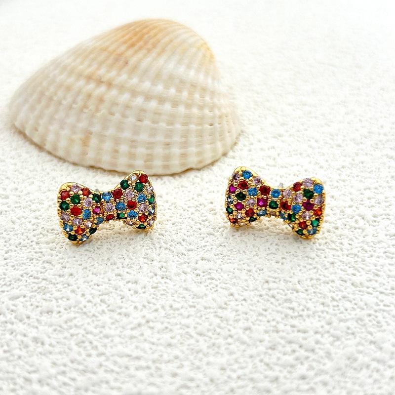 Bow Shape Stud Earrings Fashion Temperament Diamond Earrings High Sense Versatile разноцветный