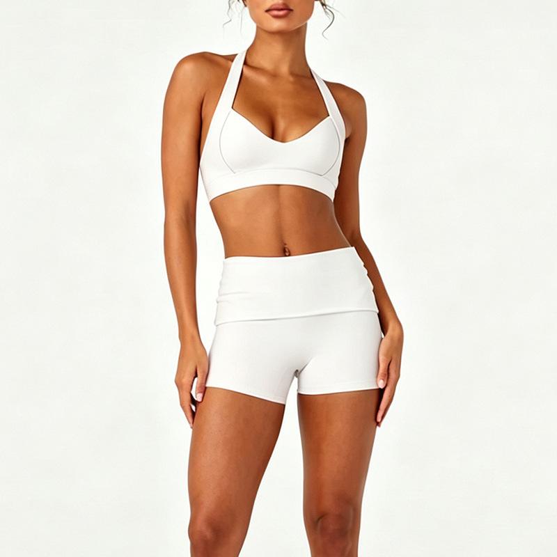 European and American yoga suit running fitness sports underwear Pilates folding shorts yoga suit two-piece set