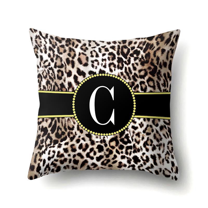 Polyester Pillow Case Decorative Leopard Print Home Furnishing 26 English Letter Printed Pillow Case