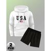 Men's 2 Piece Casual Outfit Hooded Pullover Sweatshirt and Drawstring Shorts Versatile Outdoor