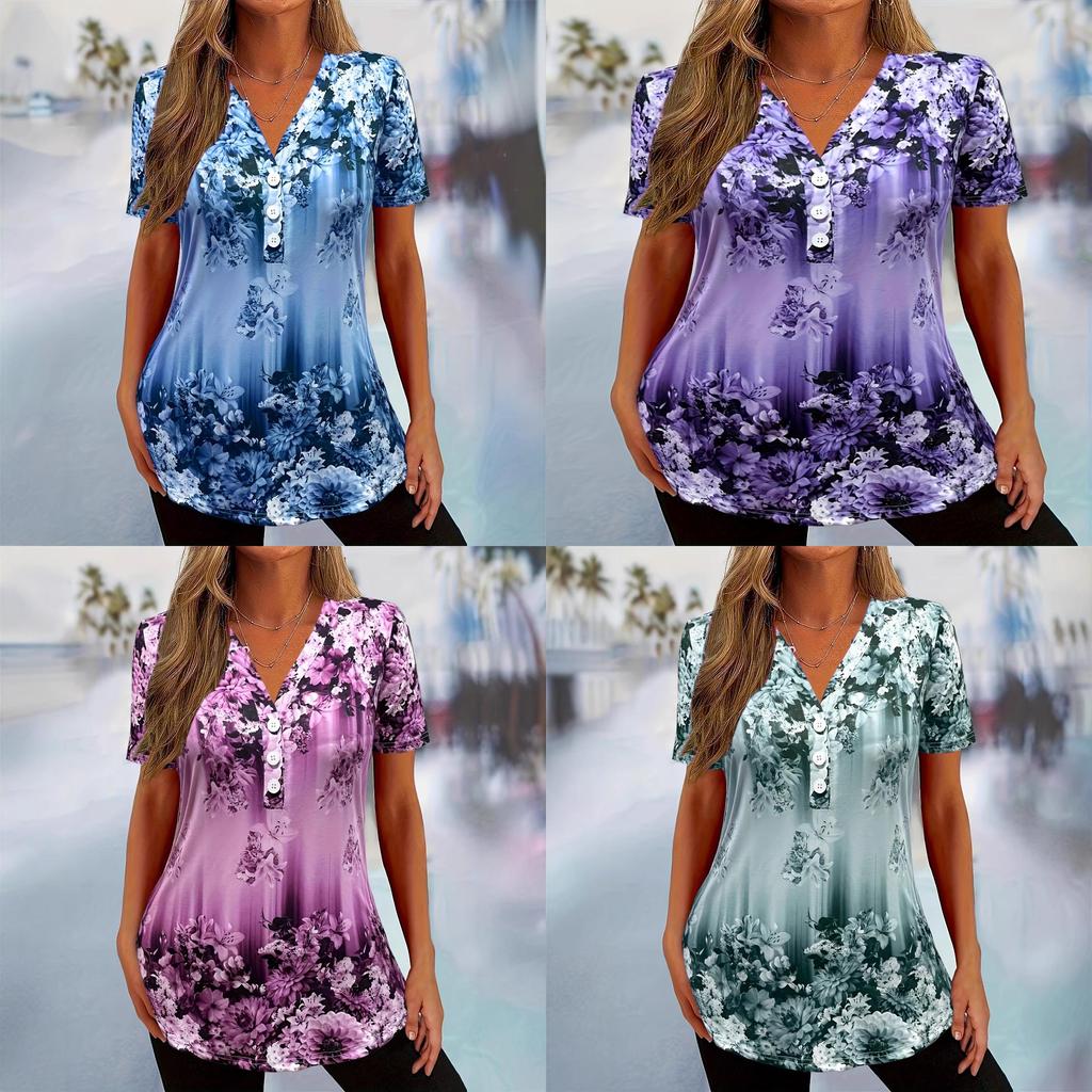 Floral Print T Shirt With 3d Digital Ink For Casual Women Summer Wear