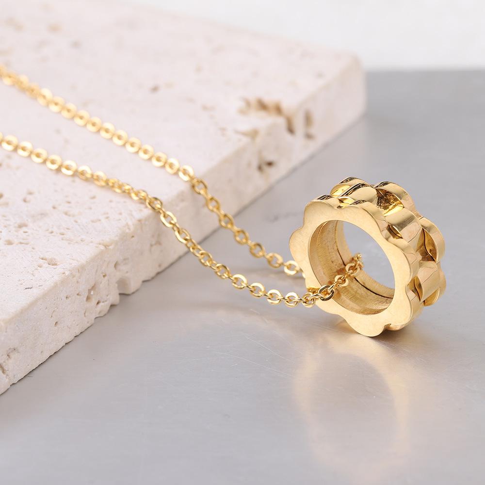 Korean Style 18K Gold-Plated Titanium Gear Pendant Necklace