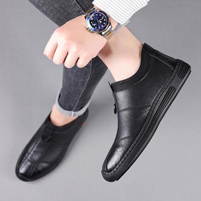 Zapatos de cuero para hombre, zapatos casuales, zapatos deportivos planos sin cordones, zapatillas de viaje de suela blanda a la moda, zapatos de negocios de cuero antideslizantes para hombre