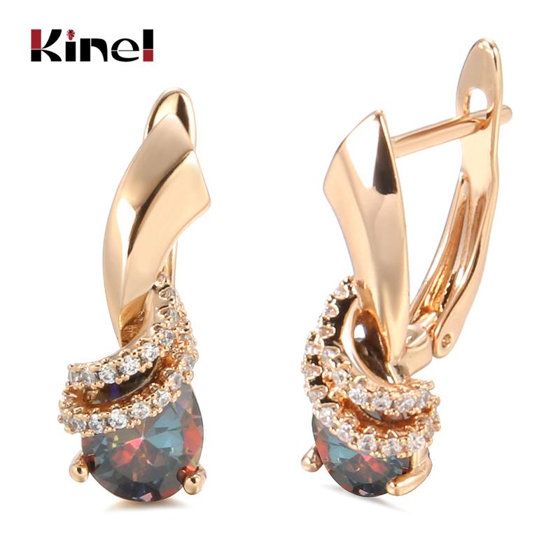 New Rose Gold Earings Fashion Jewelry Unusual Colorful Water Drop Natural Zircon Drop Earrings Vintage Jewelry