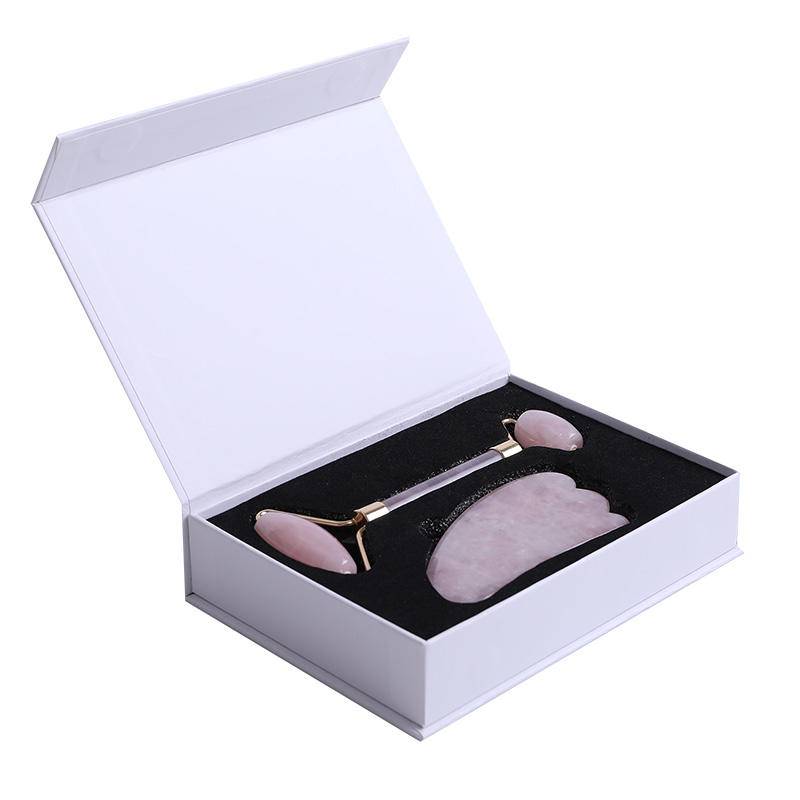 Rose Quartz Gouache Scraper Face Massage Roller Gua Sha Scraper Set Natural Jade Stone Jade Roller Massager For Face Box