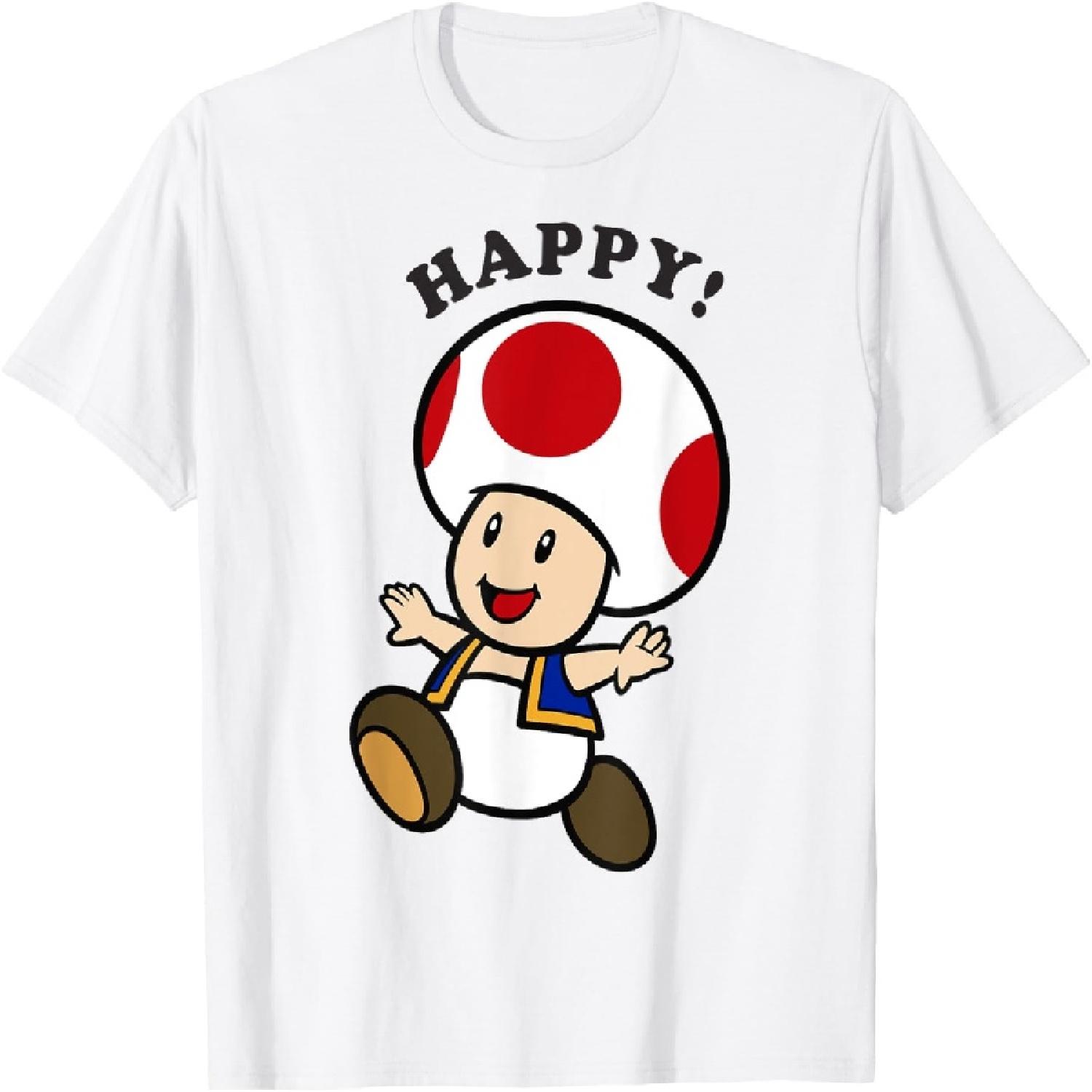 Nintendo Super Mario Toad Stay Happy Text Portrait T-Shirt S белый