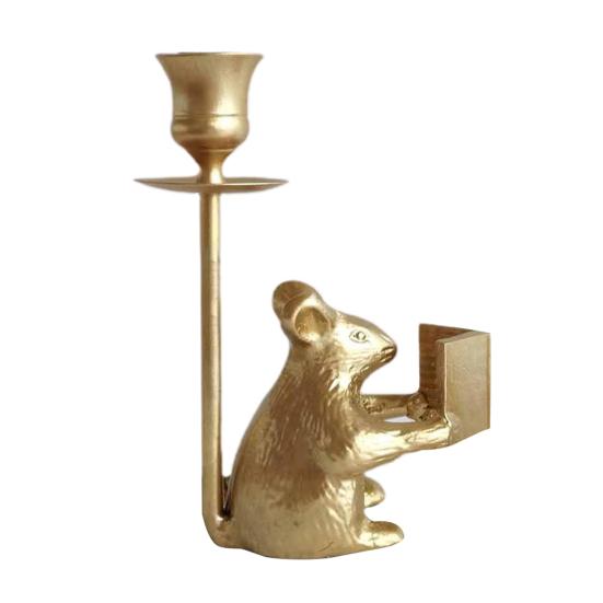 

Подсвечник в форме мыши для чтения, металлическая подставка для свечей в форме мыши, винтажный конусный подсвечник для ужина B