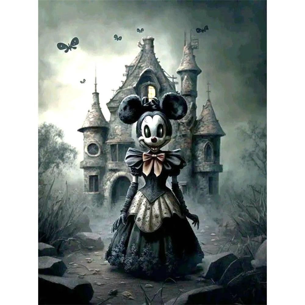 

Disney Diamond Painting Dark Style Lolita Minnie and Ghost Castle 5D DIY Rhinestone Diamond Embroidery Cross Stitch Home Wedding Decoration Round 20x30cm