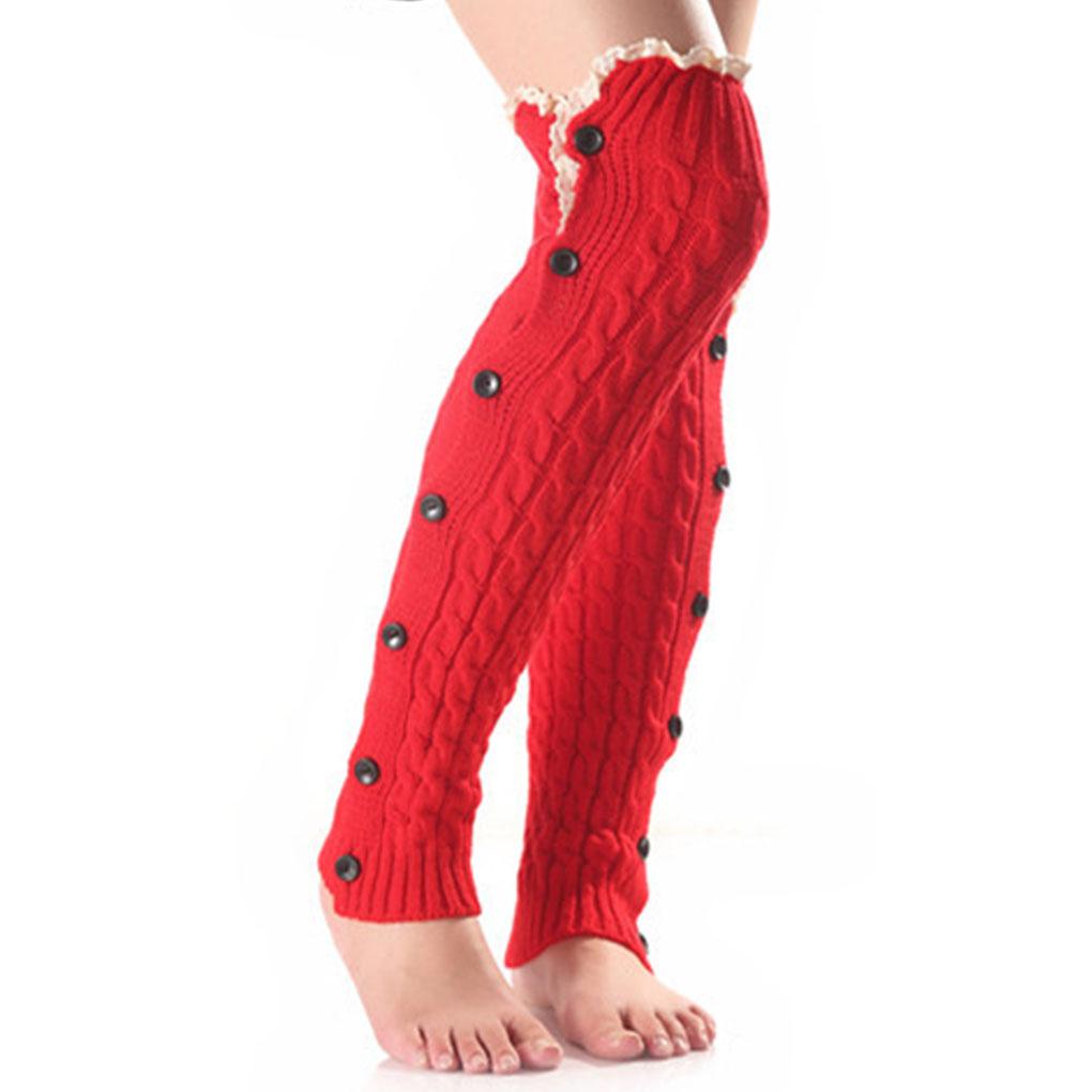 

1 Pair Women Leg Warmer Button Thermal Warm Socks Cold Weather Boot Sleeve Clothing Decoration Casual Elastic Solid Color