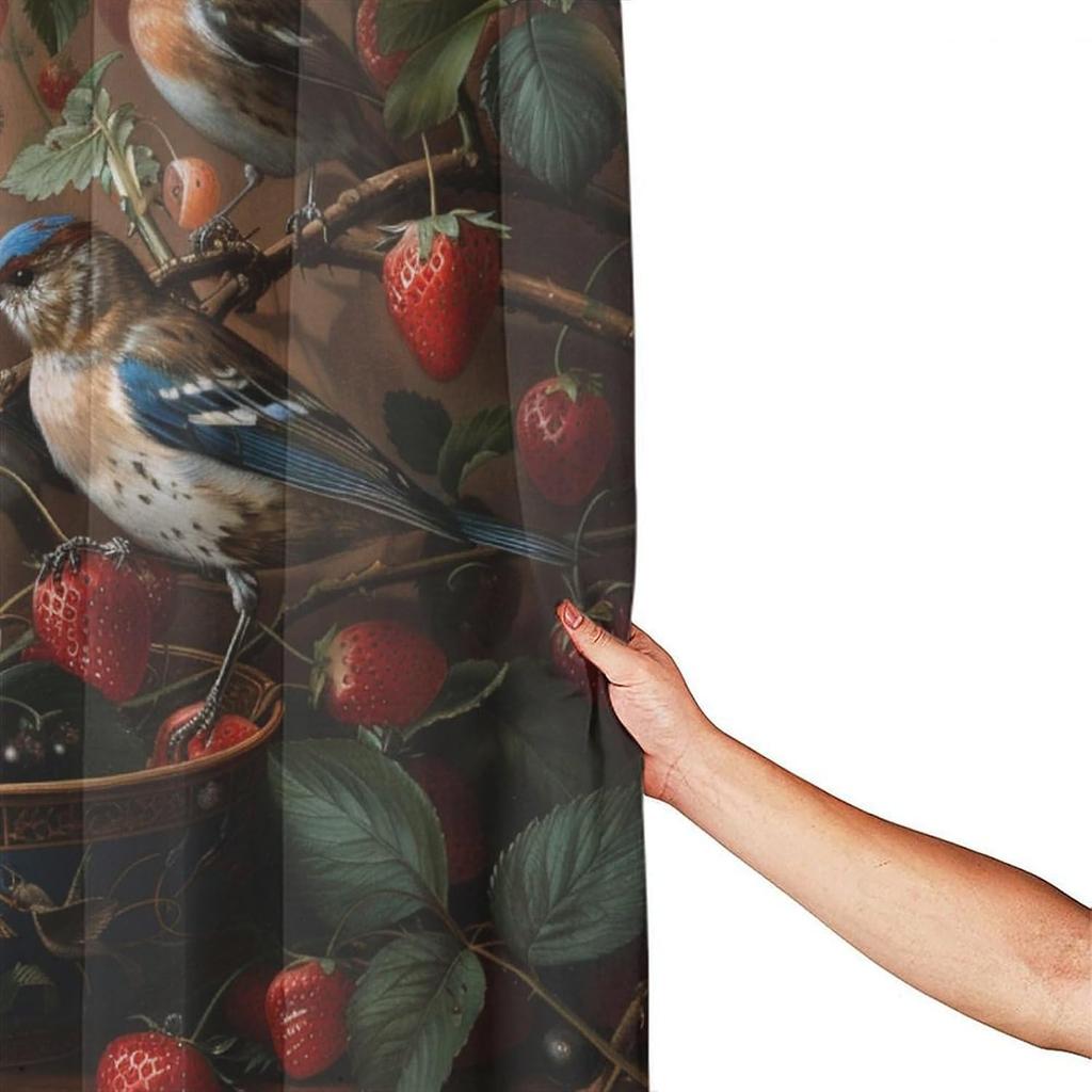 William Morris Flower Shower Curtain, Strawberry Thief Bird Animal Vintage Brown Shower Curtain Bathroom Decor Waterproof Privacy Shower Curtain