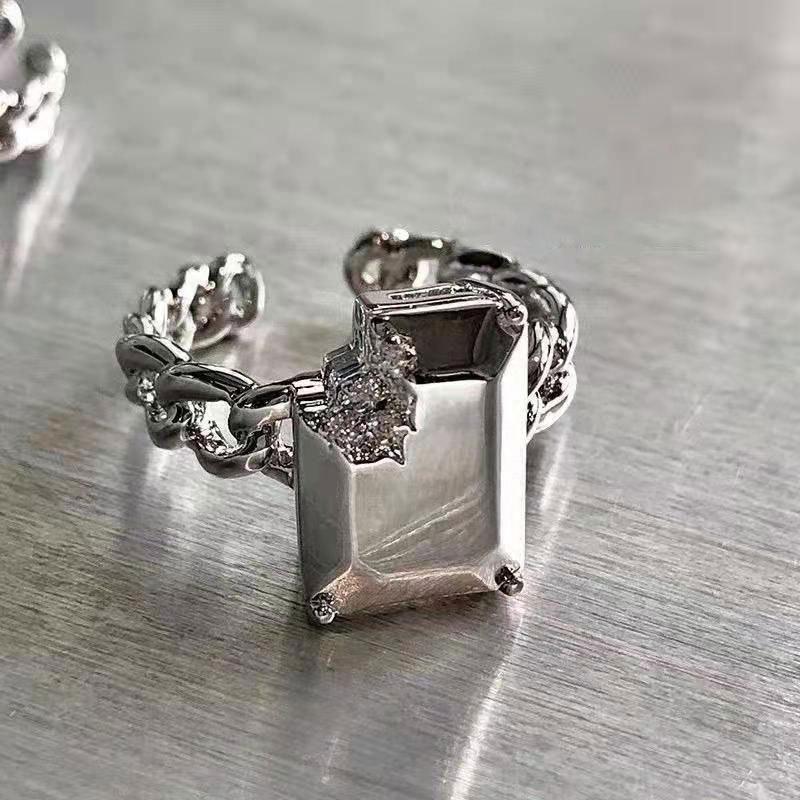 

Ins Style Fashionable Cold Minimalist Statement Ring In Premium White Gold Finish