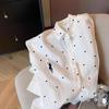 Korean Style White Polka Dot Lapel Loose Long Sleeve Shirt for Women - Early Autumn College Chic