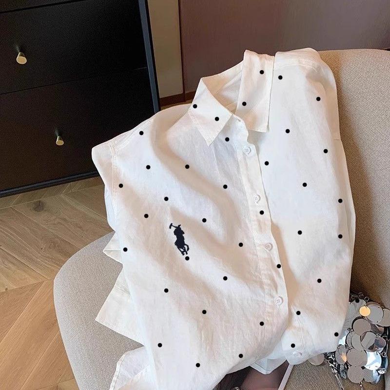 Korean Style White Polka Dot Lapel Loose Long Sleeve Shirt for Women - Early Autumn College Chic
