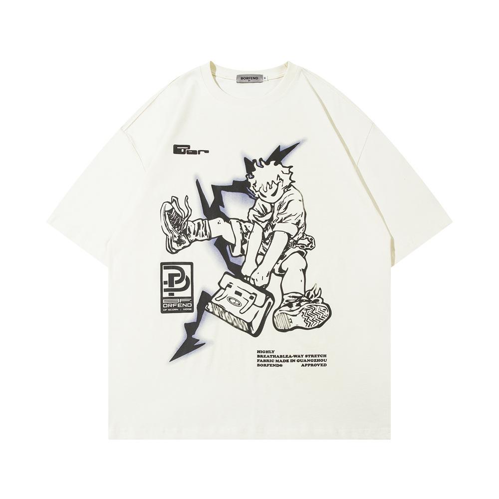 

Модная футболка с короткими рукавами и принтом в стиле аниме, мужская и женская свободная повседневная футболка из чистого хлопка с половиной рукавов, летняя S миндальный