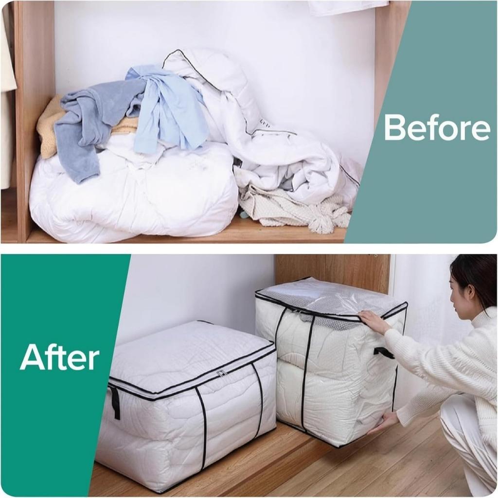 Large Capacity Quilt Clothes Moving Packing Bag Bedroom Closet Storage Bins with Clear Window Foldable Bedding Toys Organization