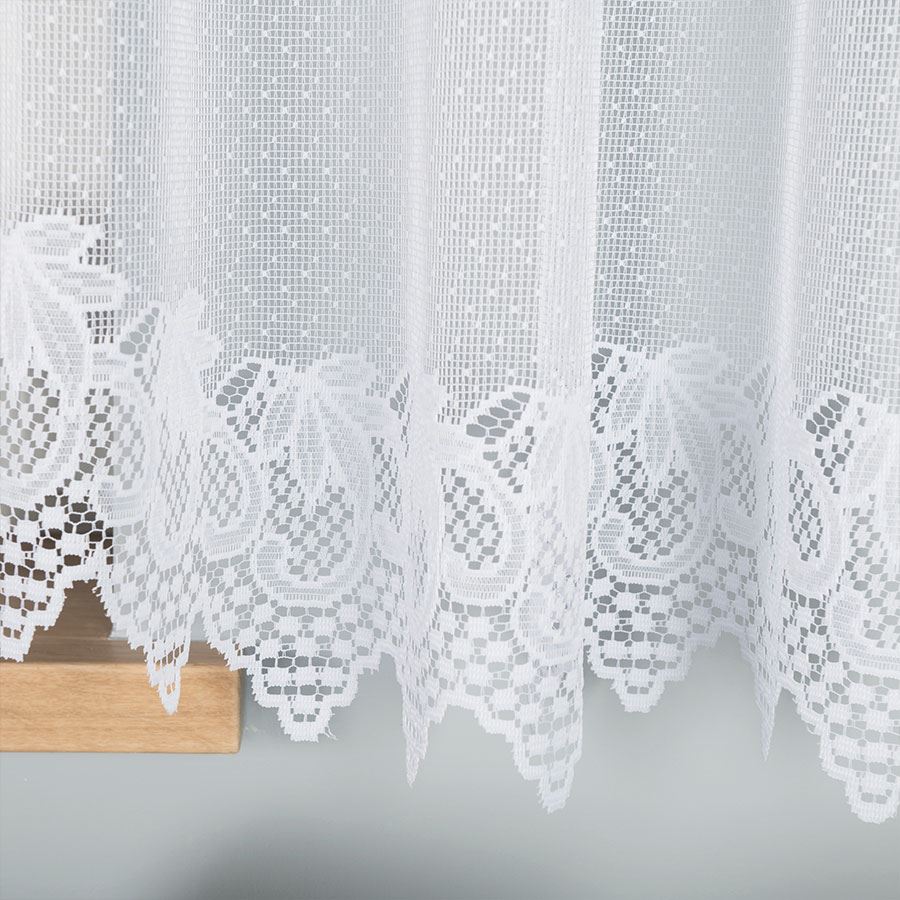 Elżbieta - Ready-made Jacquard Curtain with Bottom Trim - - White