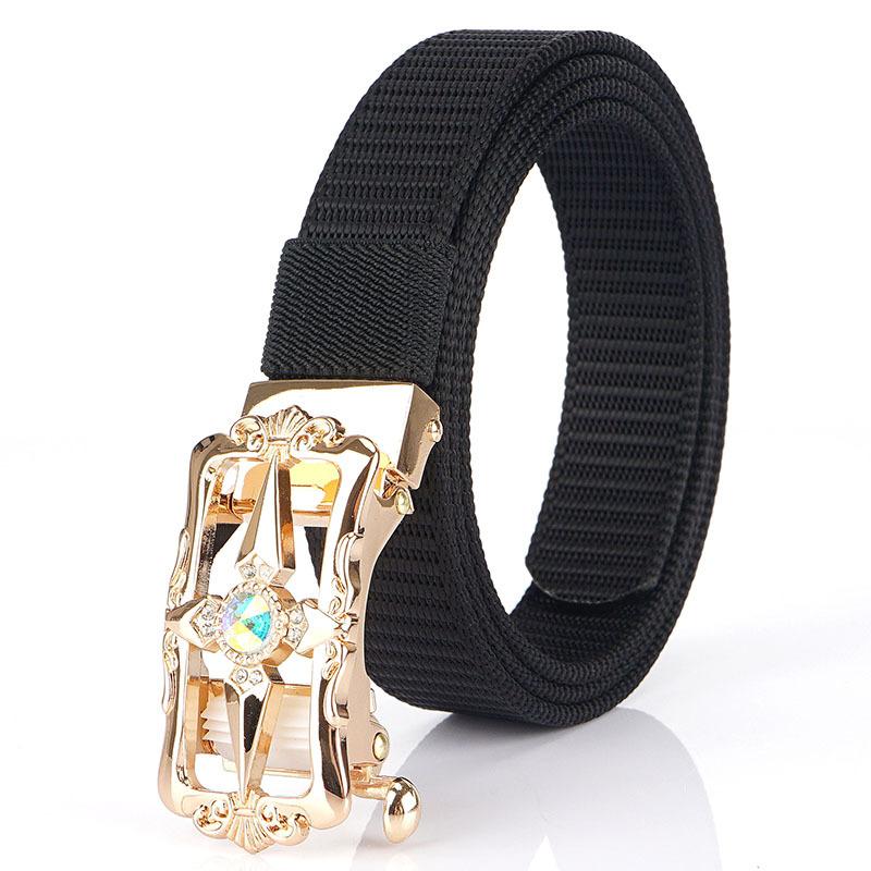 New Women'S Commuting Belt With Automatic Buckle Nylon Waistband, Outdoor Leisure Versatile Double-Layer Thick Belt