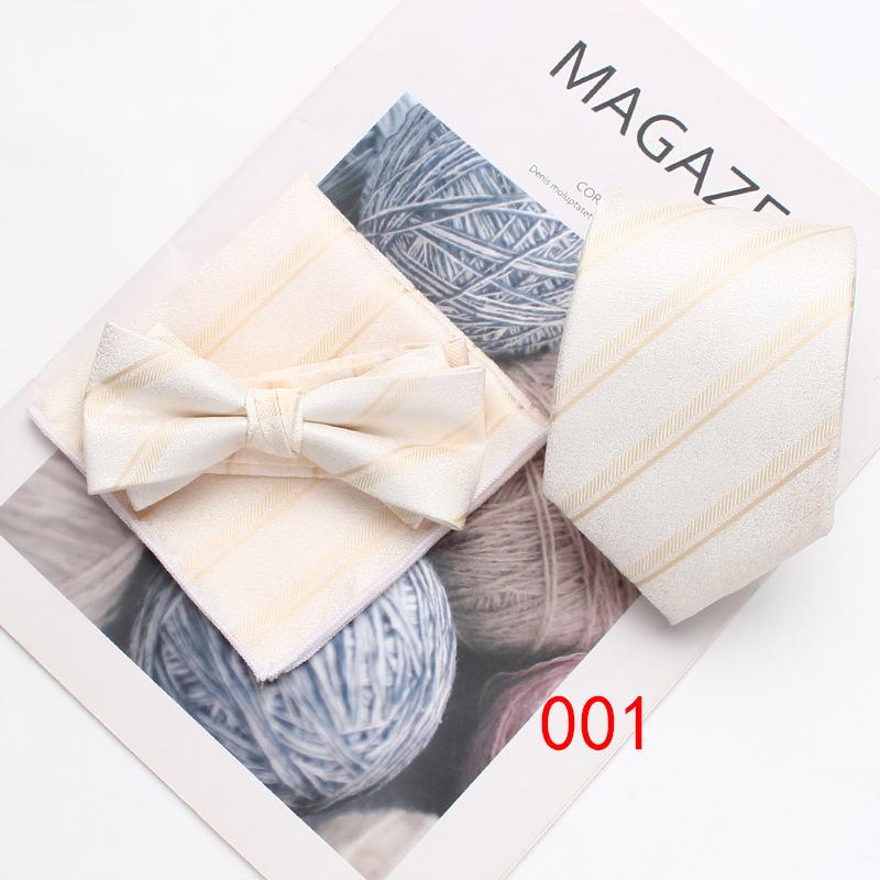 Business Dress, Tie Pocket Towel Bow Tie Three-Piece Set, Men'S Suit Striped Chest Towel Tie Three-Piece Bow Tie Set