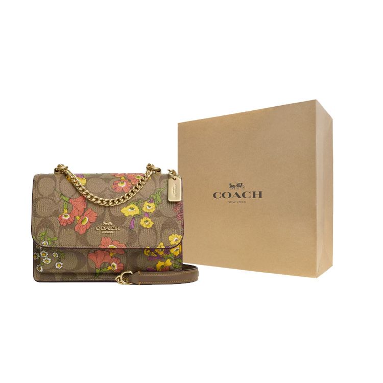 Coach Klare 17 Floral Print Signature Coated Canvas And Leather Shoulder Crossbody Bag Small Women Bags Gold Khaki Multicolor CR170-IME7V