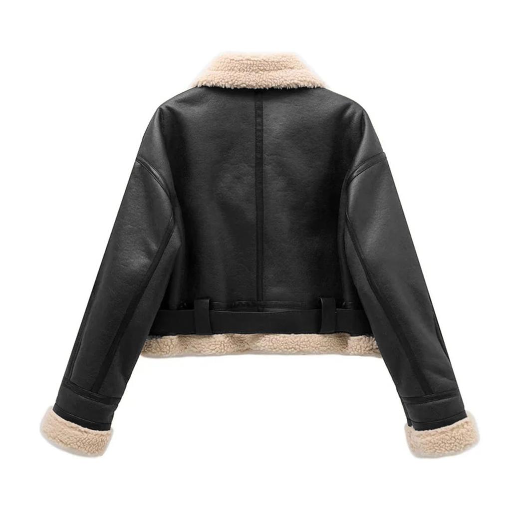 Women's Length Down Padded Leather Jacket Long Quilted Jacket With Removable Fur-Collar