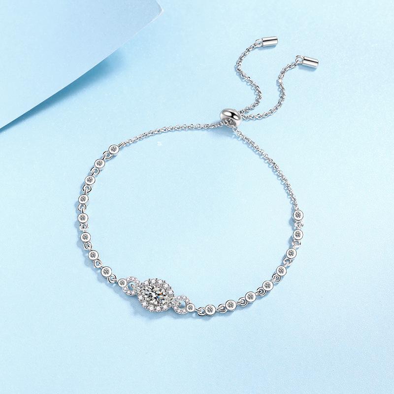 S925 Sterling Silver Moissanite Bracelet for Women Fashionable Simple Pt950 Gold Plated Exquisite Adjustable Bracelet