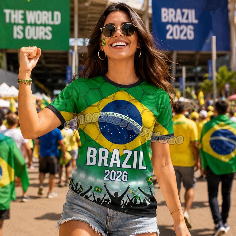 2026 Women BRAZIL Soccer fans Cheerleaders Uniform Jersey Personalized Football Jersey For Men Women Youth Short Sleeve T-Shirt S