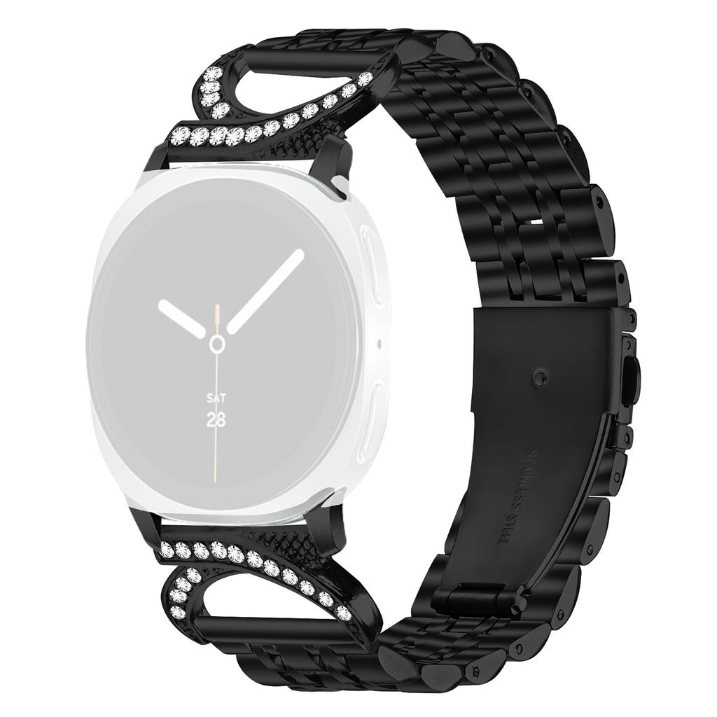 Uhrenarmband für Samsung Galaxy Watch8 Classic 46mm/Watch8 44mm/40mm Sieben-Perlen-Edelstahlband mit Strassstein-Ochsenhorn-Stil-Verbinder