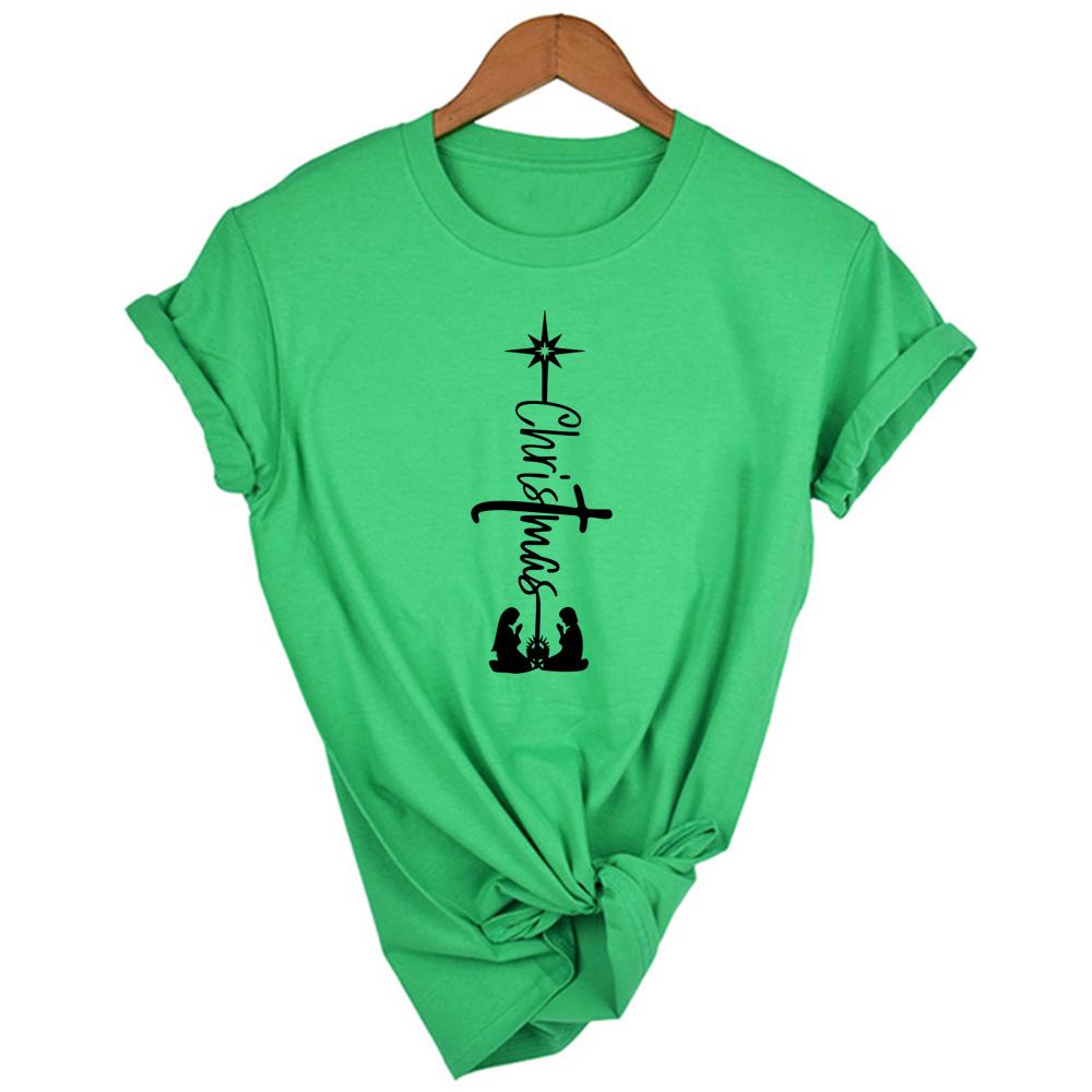 Christmas Jesus Print Women Graphic T Shirts Harajuku Christian Faith Hope Love Female Short Sleeve M