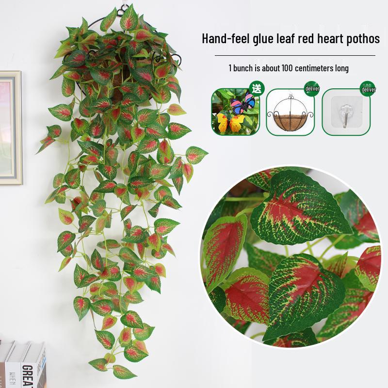 Artificial Pothos & Spider Plant Rattan Vine Wall Hanging for Indoor/Outdoor Decor