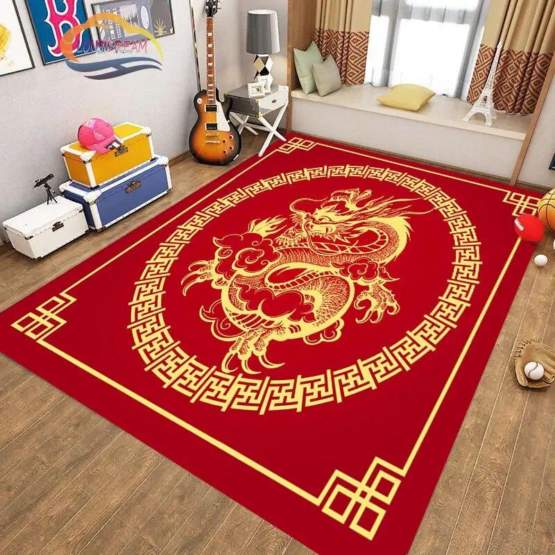 Kinesisk Drage Teppe 3D Trykk Dyr Tegneserie Mytisk drage Områdeteppe Stue Lekematte Gang Entrédør Dekor