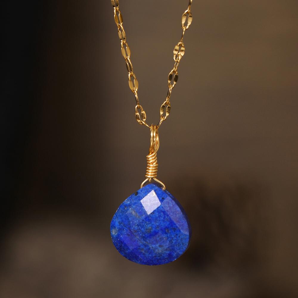 Natural Stone Pendant, Cut Water Droplet Necklace, Blue Gold Amethyst jewelry,Christmas Gift, Stocking Stuffers, Valentine's Day Gift
