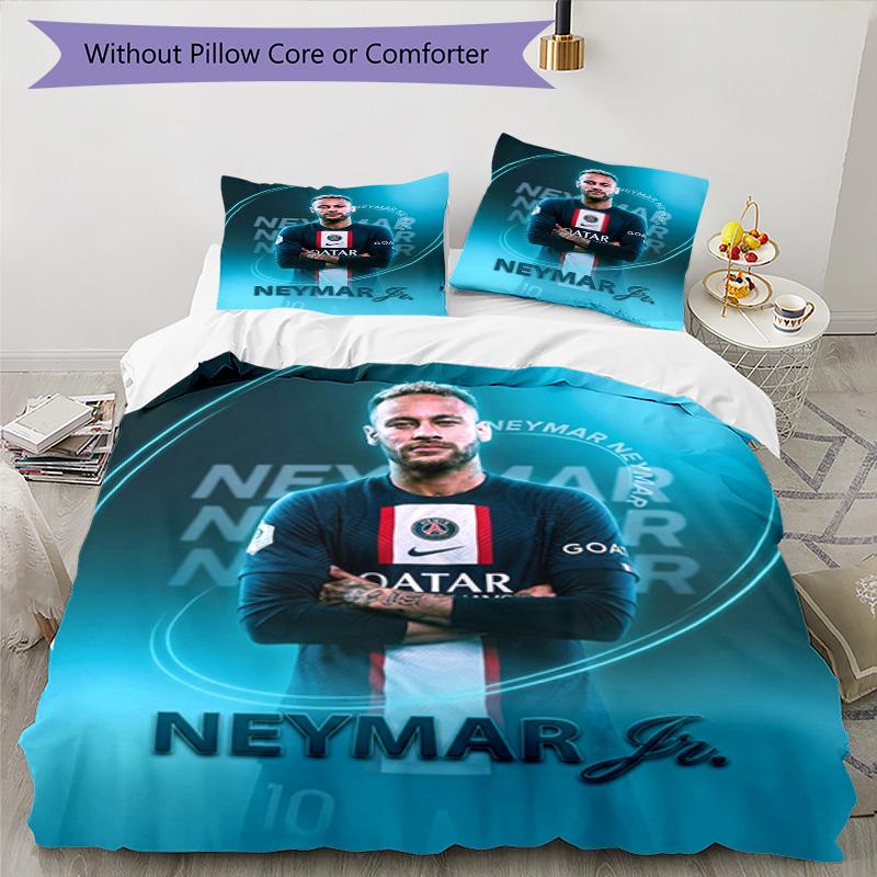Messi Neymar Qatar Goat Personalized Name Bedding Set,Comfort Bed Linen for Boys Room Decoration,Perfect Gift for Match Fans,Wrinkle Resistant Duvet C