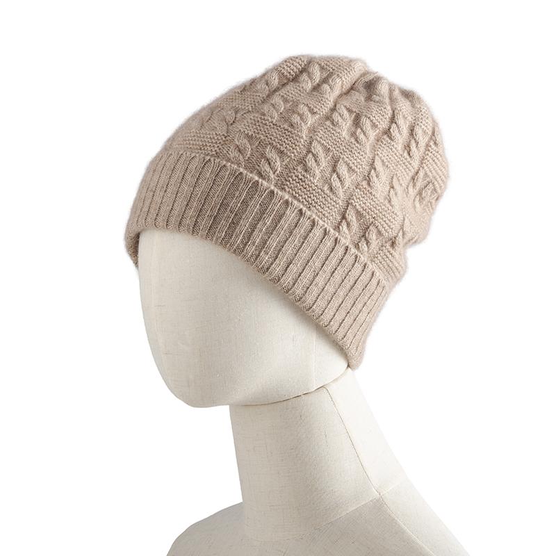 Ladies' Winter 100% Cashmere Thickened Twisted Flower Flanged Knitted Hat Couple'S Outdoor Fashion Warm Ear Protection Hat