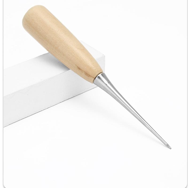 Solid Wood Handle Crafting Awl For Leatherwork Shoe Repair And DIY Applications