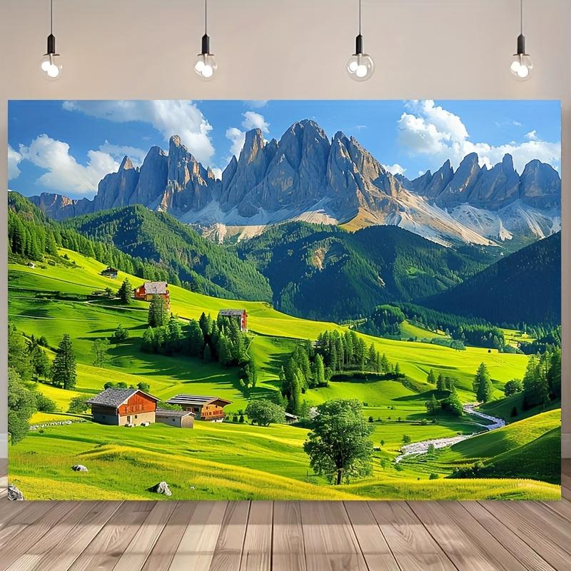 1 piece Swiss Alpine Scenery Backdrop - Jungle-like green pastures and majestic mountains hanging decor 150X100