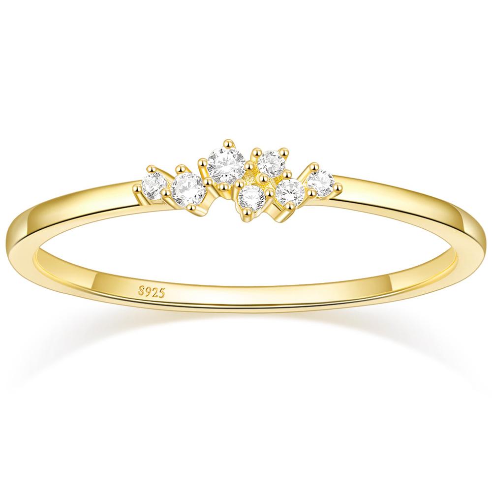 Trumium 1.5mm 925 Silver 14K Gold Plated CZ Wedding Band Dainty Stackable Cubic Zirconia Engagement Rings for for Women 4&Light Yellow Gold Color золотой
